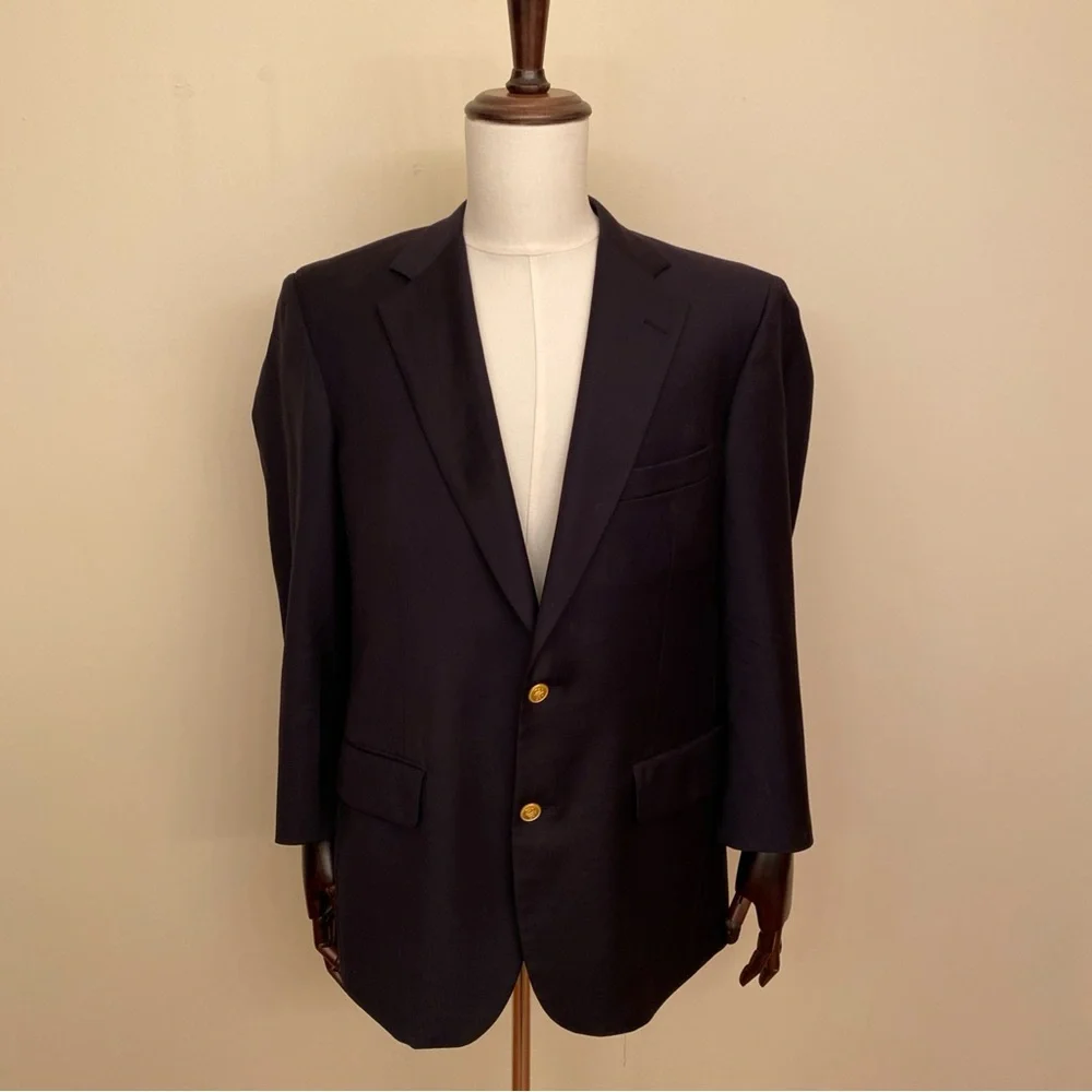 Brooks Brothers Mens Blue Country Club Loro Piana 41R Gold‎ Buttons Sport Coat